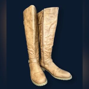 TOP Moda Brown Tan Corset style Lace up Below Knee Riding Boots Sz 9
